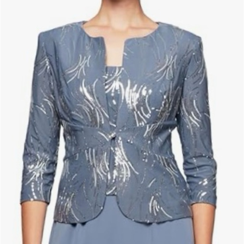 NWT Alex Evenings Blue Blazer with Silver Sequins Detailing